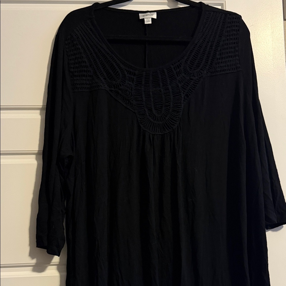 Avenue Black Crochet Detail Blouse
